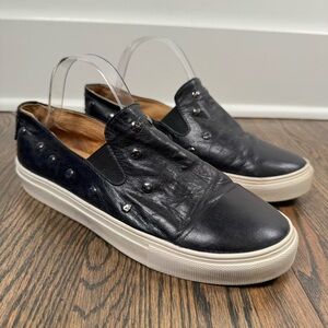 Luxe De Leon Maya Black Leather Metal Stud Sneakers size 9